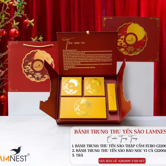 Bánh Trung Thu Yến Sào Lamnest | Combo 2 Bánh Trung Thu Yến Sào Trông Trăng + Trà